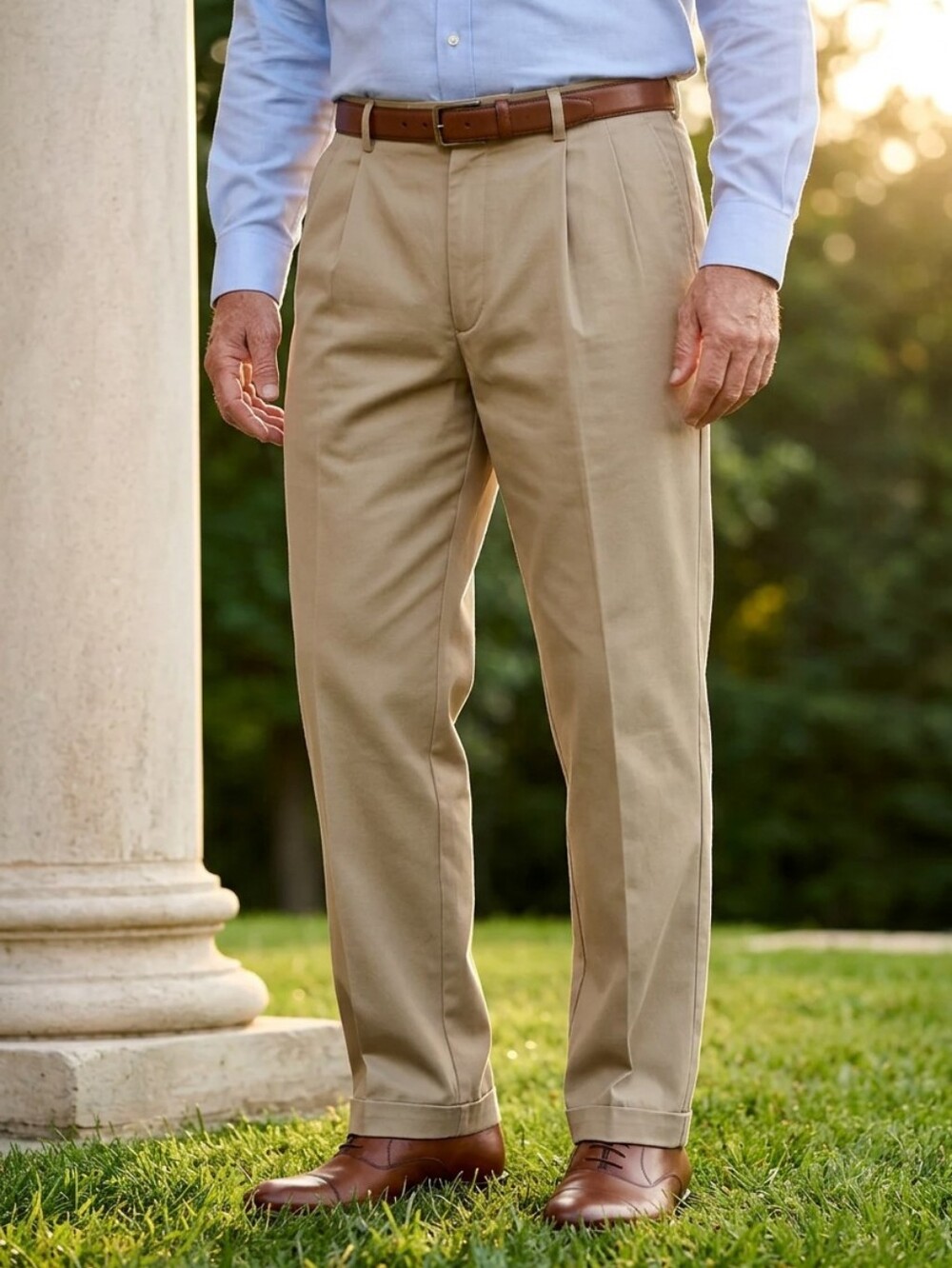 Haggar Men's 38x29 ECLO Stria Classic Fit Pleated Front Dress Pant Cuff No Iron